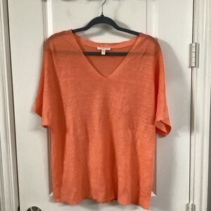 Eileen Fisher Vibrant Orange V-Neck Linen Tee